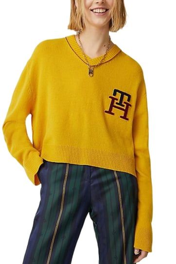 Sweter damski Tommy Hilfiger Pop V Neck wełniany żółty-XL Tommy Hilfiger