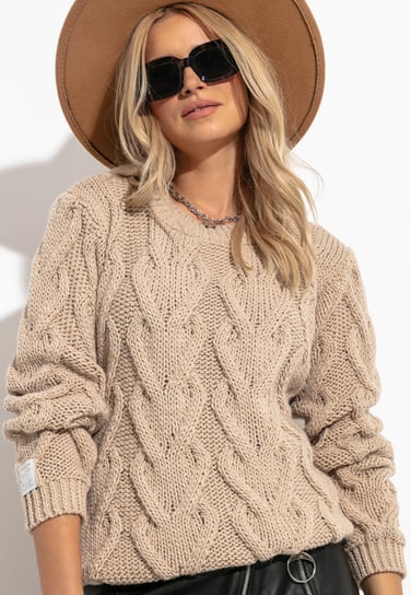 Sweter damski z ozdobnym splotem beżowy / Fobya Inna marka