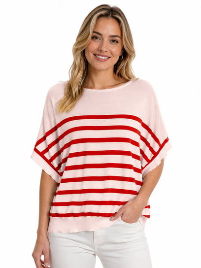 Sweter OVERSIZE W PASKI Różowy M Inna marka