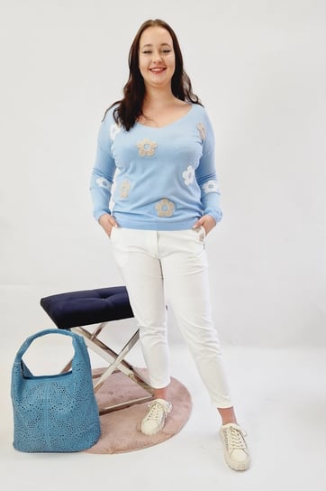Sweter w Kwiaty 3D Błękitny UNI Nelino
