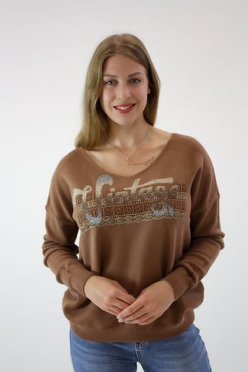 Sweter z brokatową aplikacją Vini Brązowy S/M Nelino