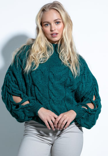 Sweter z wycięciami na rękawach zielony / Fobya Inna marka