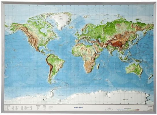 Świat mapa plastyczna w ramie 1:53 500 000, GeoRelief Georelief GbR