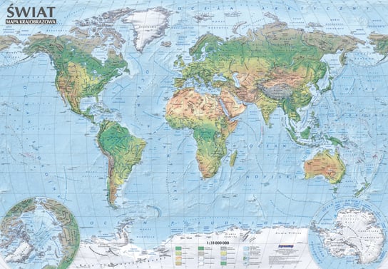 Świat. Mapa polityczna i krajobrazowa dwustronna ścienna 1:31 000 000 Opracowanie zbiorowe