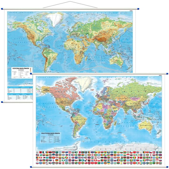 Świat mapa ścienna polityczno - fizyczna dwustronna, 1:42 000 000 Opracowanie zbiorowe