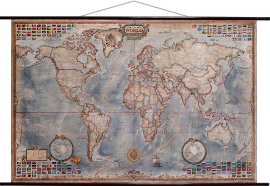 Świat mapa ścienna stylizowana antyczna 1:33 000 000, Ray&Co Ray&Co