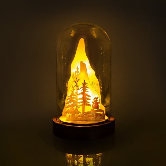 Świąteczna lampka z drewnianą dekoracją -las, 4 LED FAST