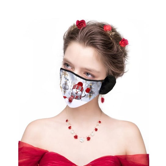 Świąteczna maska / maseczka na twarz z nausznikami – bałwan HEDO