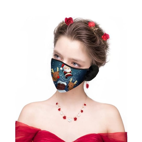 Świąteczna maska / maseczka na twarz z nausznikami - renifer HEDO