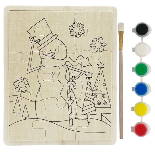 Świąteczne Puzzle Do Malowania Diy Drewniane Dla Dzieci Bałwan Artmaker