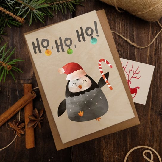 Świąteczny pingwin - drewniana kartka świąteczna Inna marka