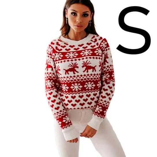 Świąteczny Sweter Norweski Świąteczne Wzory Śnieżynki Renifery Czerwony [S] Inna marka