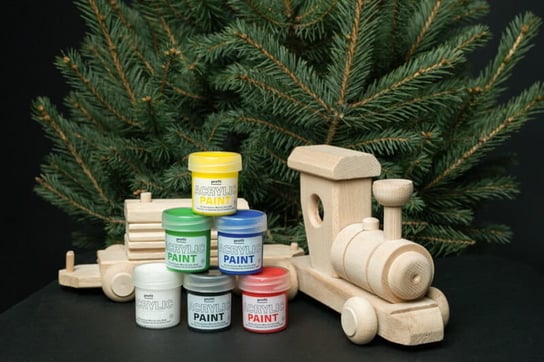 Świąteczny zestaw DIY malowanie modelu: drewniany pociąg + 6 farb Profil PAINT-IT