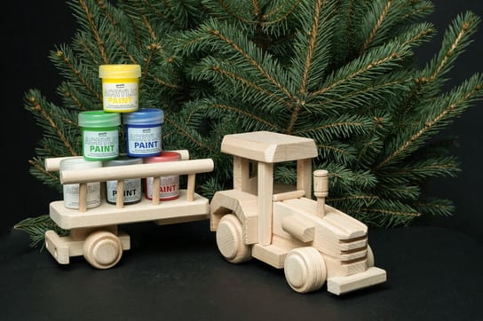 Świąteczny zestaw DIY z farbami kreatywna zabawka: drewniany traktor + 6 farb Profil PAINT-IT