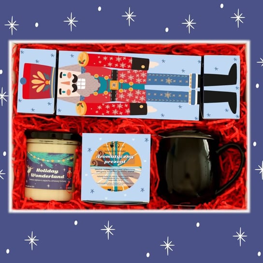 Świąteczny Zestaw Prezentowy Holiday Wonderland Box Premium. Kawowy Cracker Ze Skarpetkami, Świąteczna Herbata, Świeca Sojowa I Kubek Z Zaparzaczem Pod Choinkę Cup&You