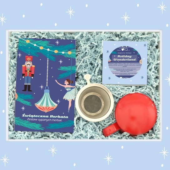 Świąteczny Zestaw Prezentowy Holiday Wonderland Box With Tea. Bogaty Zestaw Wysokogatunkowych Herbat Sypanych Z Czerwonym Kubkiem Do Parzenia W Świątecznym Podarunku Cup&You