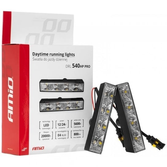 Światła do jazdy dziennej LED AMiO/NSSC 540HP PRO, automat, dł. 12,5cm, 800Lm Amio