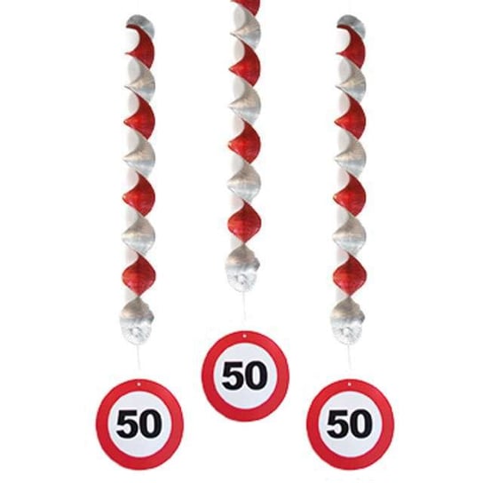 Świderki wiszące, 50 Traffic Birthday, czerwono-białe, 3 sztuki Funny Fashion