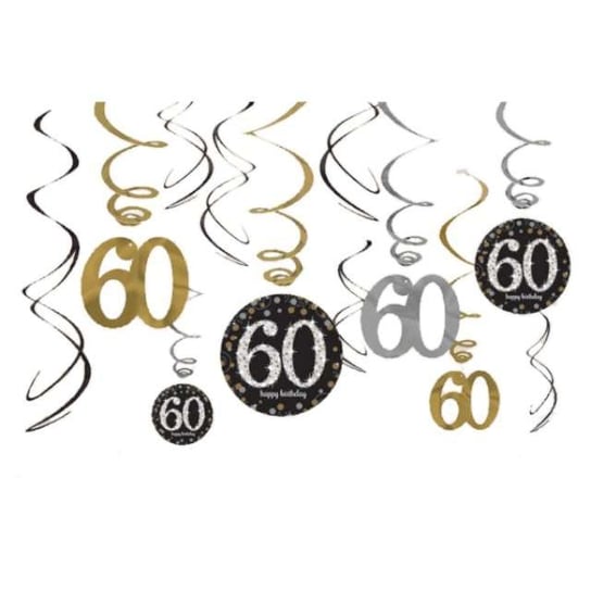 Świderki wiszące, Urodziny 60, złoto-srebrne, 12 sztuk Amscan