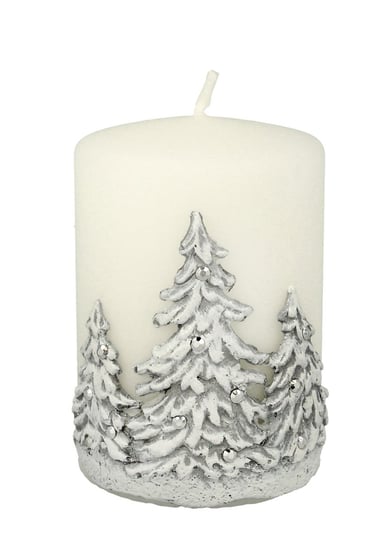 Świeca ozdobna ARTMAN Boże Narodzenie Zimowe drzewka, biała, 10x7 cm Artman