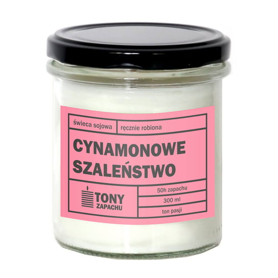 Świeca sojowa naturalna zapachowa CYNAMONOWE SZALEŃSTWO - najlepsza aromatyczna bezpieczna ręcznie robiona w szklanym słoiczku 300ml 50h palenia na prezent upominek Cup&You