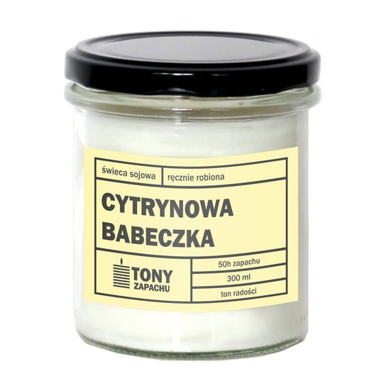Świeca sojowa naturalna zapachowa CYTRYNOWA BABECZKA - najlepsza aromatyczna bezpieczna ręcznie robiona w szklanym słoiczku 300ml 50h palenia na prezent upominek Cup&You