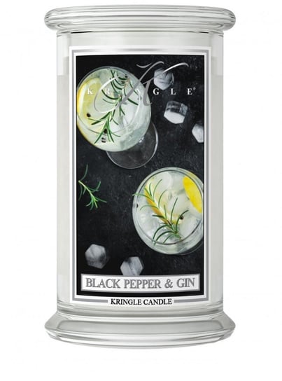 Świeca zapachowa Kringle Candle, Black Pepper Gin, duży, klasyczny słoik, 623 g, z 2 knotami Kringle Candle