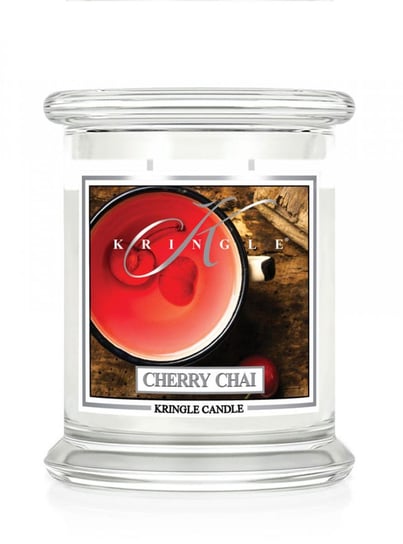 Świeca zapachowa Kringle Candle Cherry Chai, średni, klasyczny słoik, 411 g, z 2 knotami Kringle Candle
