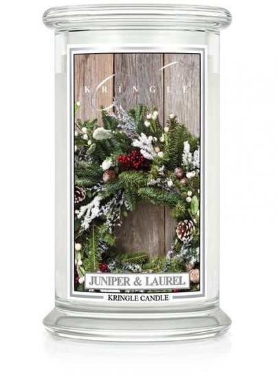 Świeca zapachowa Kringle Candle Juniper & Laurel, duży, klasyczny słoik, 623g z 2 knotami Kringle Candle