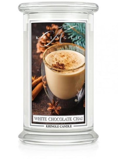Świeca zapachowa Kringle Candle White Chocolate Chai, duży, klasyczny słoik, 623g z 2 knotami Kringle Candle