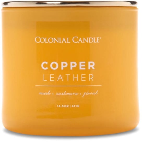 Świeca zapachowa sojowa w szkle 3 knoty Colonial Candle Pop Of Color 411 g - Skóra Copper Leather Inna marka