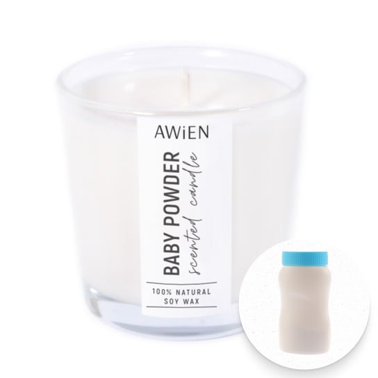 Świeca Zapachowa Sojowa w Szkle Puder z Bawełnianym Knotem Baby Powder AWiEN