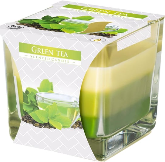Świeca zapachowa trójkolorowa w szkle BISPOL Zielona herbata Bispol