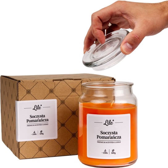 Świeca zapachowa w słoiku duża Lile Candle Senses Soczysta Pomarańcza 500g Lile