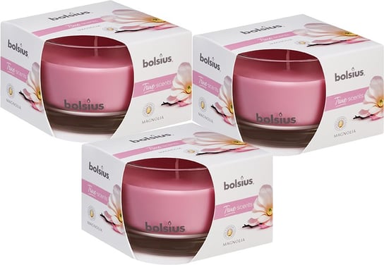 Świeca zapachowa w szkle BOLSIUS True Scents 24H 3szt. MAGNOLIA Bolsius