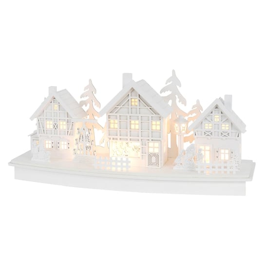 Świecąca wioska bożonarodzeniowa biała z ciepłymi białymi lampkami wykonana z drewna model C ECD Germany