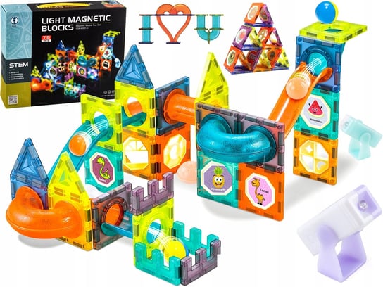 Świecące Klocki Magnetyczne 75 Elementów Tor Kulkowy Dla Kulek Kulodrom Pegaz Toys
