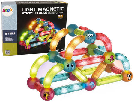 Świecące Klocki Magnetyczne Edukacyjne Zestaw 52 Elementy Lean Toys