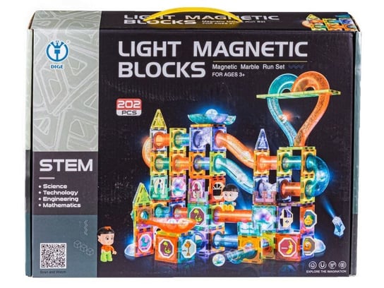 Świecące Klocki Magnetyczne, Tor Kulkowy Dla Kulek 202 Elementy Kulodrom Zabawkowy Zawrót Głowy