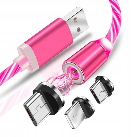Świecący Kabel Magnetyczny Usb-Lightning, Usb-C, Micro 3W1 100Cm 518 (Różowy) Inna marka
