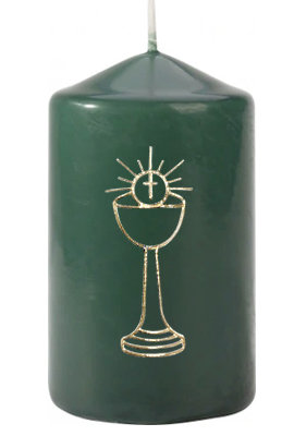 Świeczka komunijna pieńkowa świeca walec butelkowa zieleń Hostia Kilich IHS Inna marka