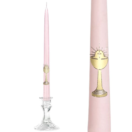 Świeczka komunijna stożkowa różowa świeca stołowa Kielich Hostia IHS Inna marka