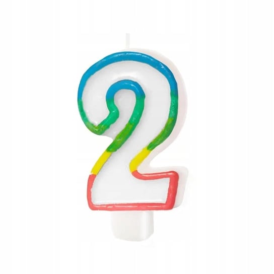 Świeczka na tort urodzinowa cyfra 2 tęcza 8,5 cm PartyPal