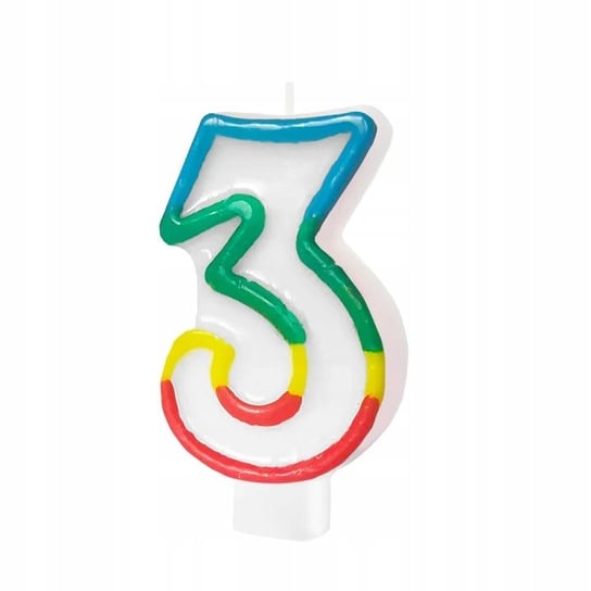 Świeczka na tort urodzinowa cyfra 3 tęcza 8,5 cm PartyPal