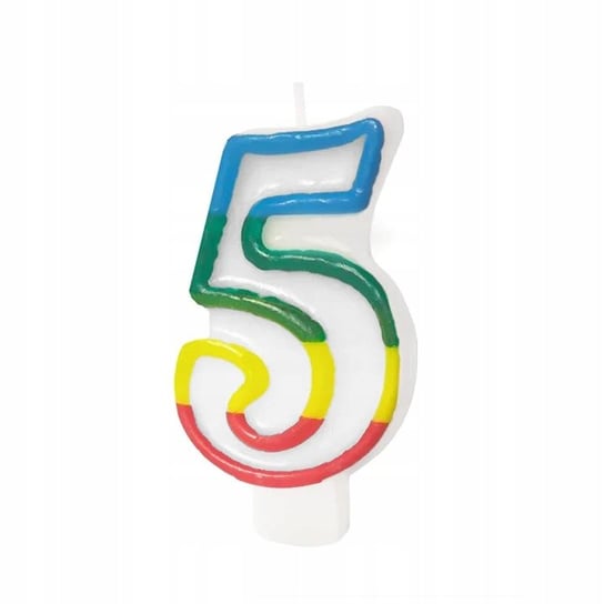 Świeczka na tort urodzinowa cyfra 5 tęcza 8,5 cm PartyPal