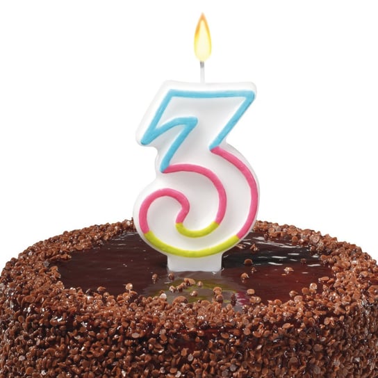 Świeczka na tort urodziny cyfra 3 7,5cm SUSY-CARD - cyfra 3 Pelikan