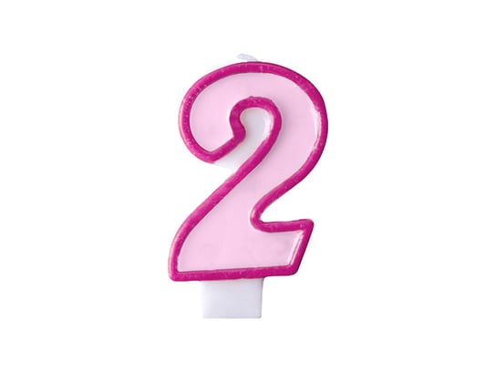 Świeczka urodzinowa, Cyferka 2, różowa, 7 cm PartyDeco