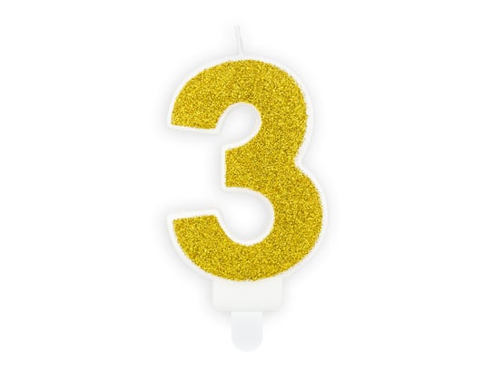 Świeczka urodzinowa, Cyferka 3, złota, 7 cm PartyDeco