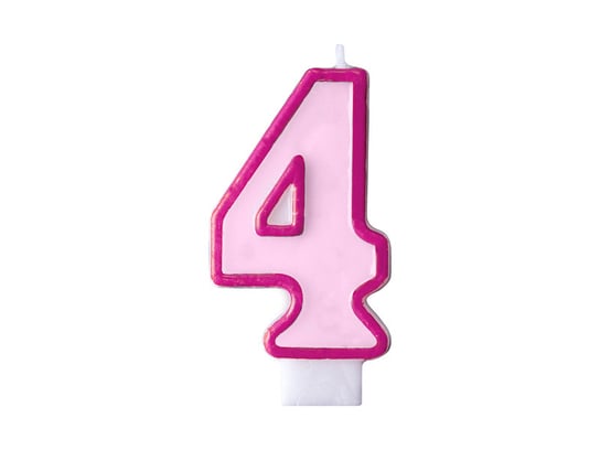 Świeczka urodzinowa, Cyferka 4, różowa, 7 cm PartyDeco