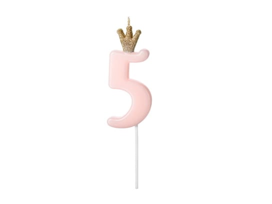 Świeczka urodzinowa Cyferka 5,  jasny różowy, 9.5cm PartyDeco
